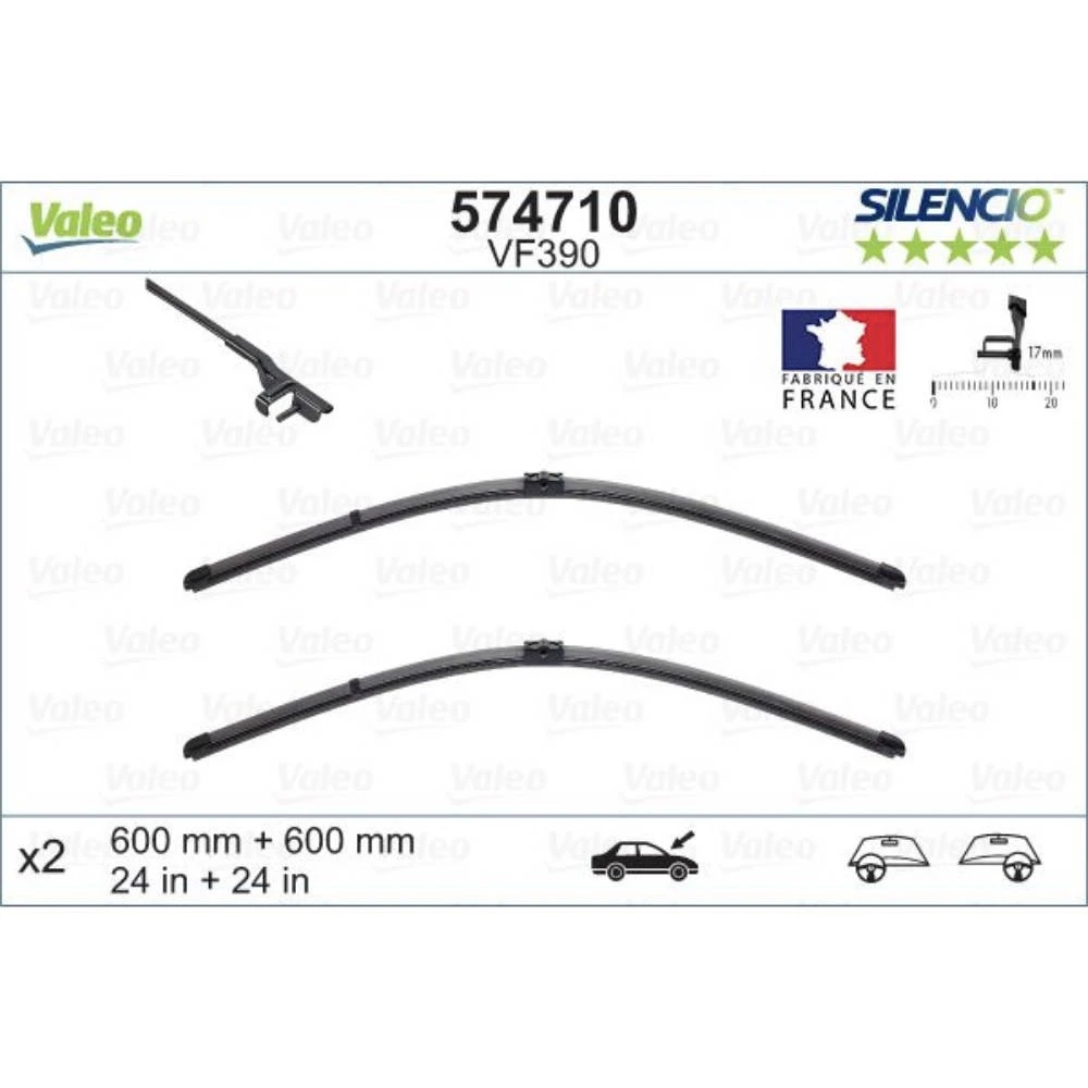Komplet przednich wycieraczek Valeo Silencio Flat 600 & 600 mm do Mercedes Klasa C 2007-2008