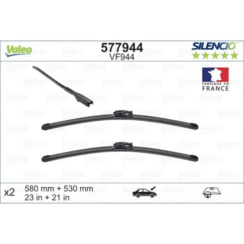 Front wiper blade set Valeo Silencio Flat 580 & 530 mm for MINI Countryman 2016-2023