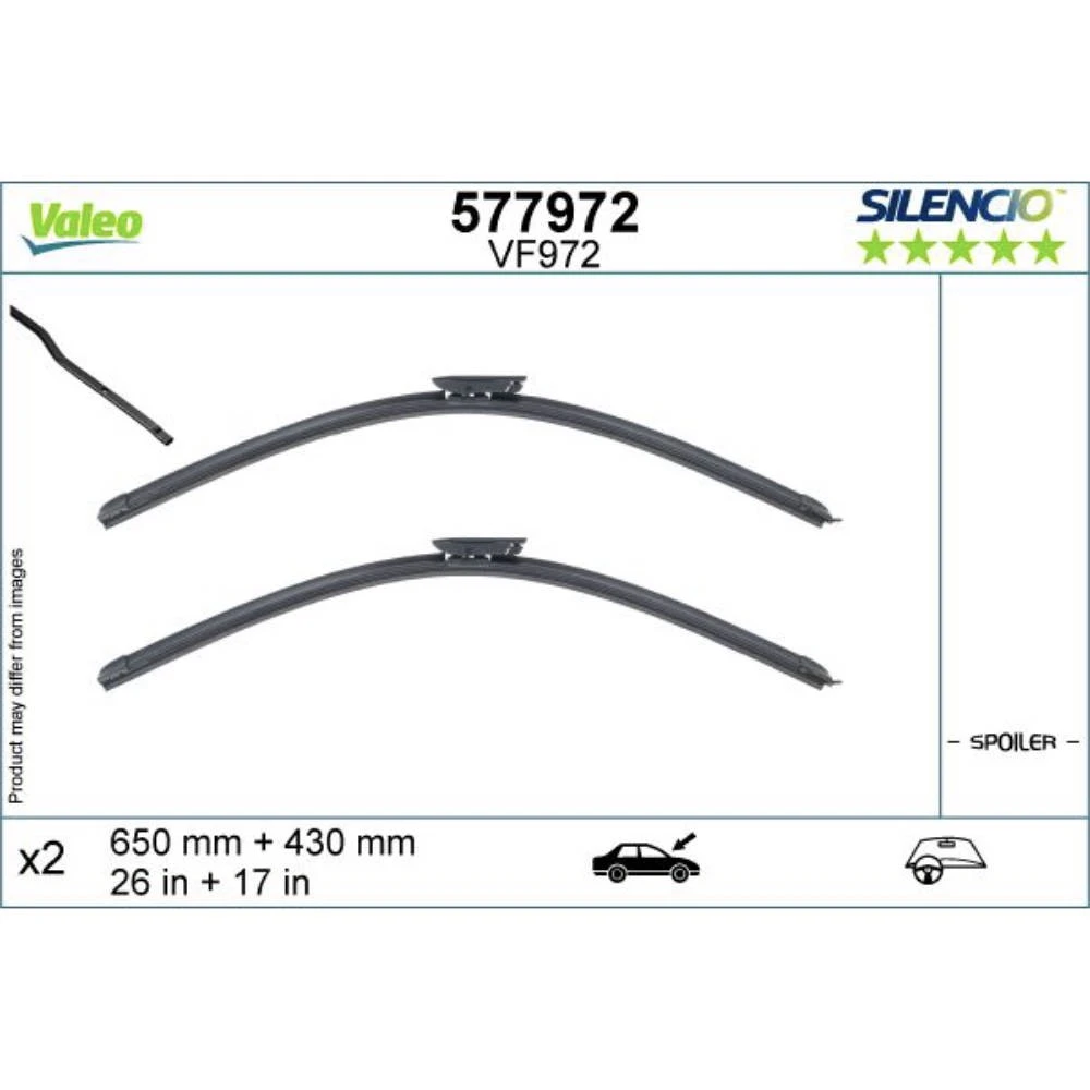 Komplet przednich wycieraczek Valeo Silencio Flat 650 & 430 mm do Citroen C4 Cactus 2018-2020