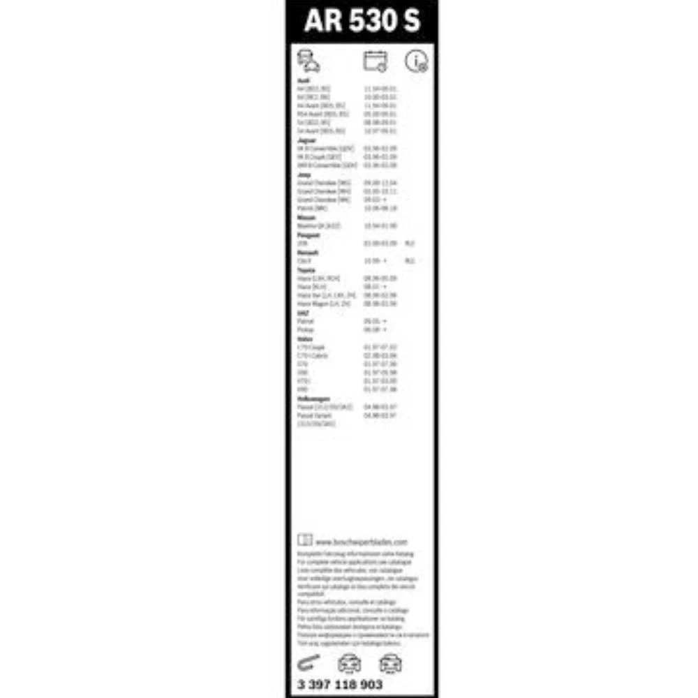 Komplet przednich wycieraczek BOSCH AeroTwin 530 & 530 mm do Audi A4 Avant 1996-2001