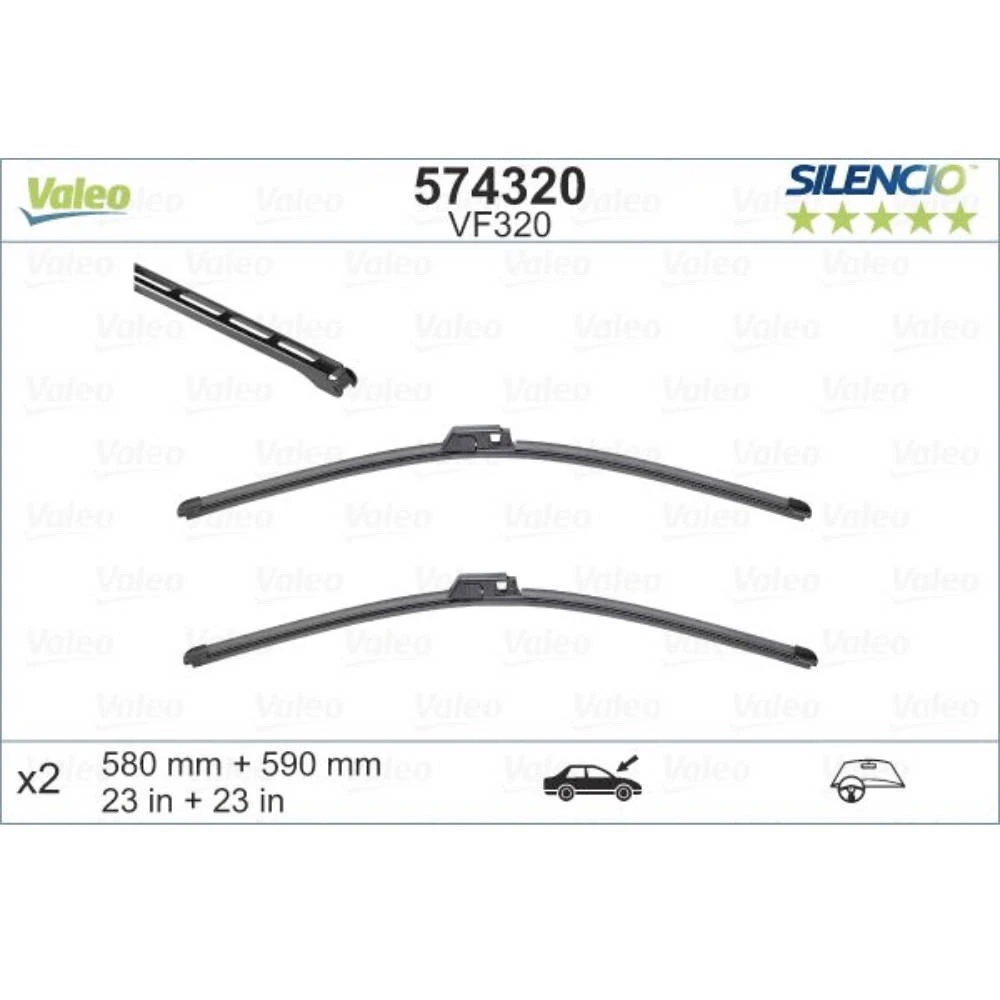 Komplet przednich wycieraczek Valeo Silencio Flat 590 & 580 mm do Bentley Flying Spur 2013-2026