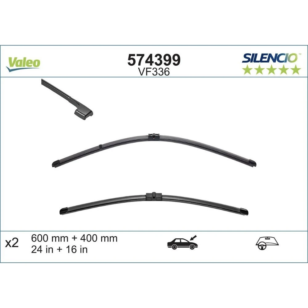 Комплект передніх щіток Valeo Silencio Flat 600 & 400 мм для BMW 3 Series 2005-2009