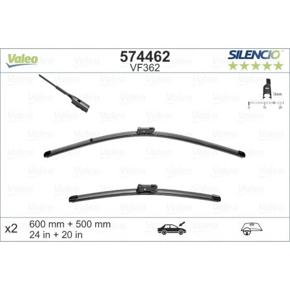 Komplet przednich wycieraczek Valeo Silencio Flat 600 & 500 mm do Audi A4 Avant 2015-2026