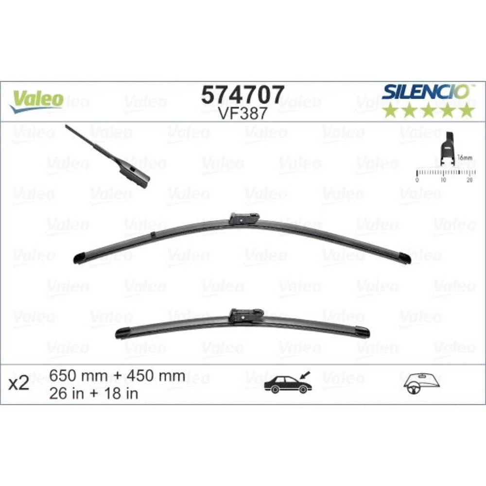 Komplet przednich wycieraczek Valeo Silencio Flat 650 & 450 mm do Volkswagen Polo 6 2017-2026