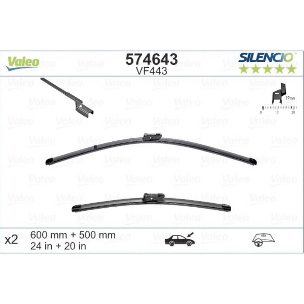 Komplet przednich wycieraczek Valeo Silencio Flat 600 & 500 mm do BMW X5 2012-2013