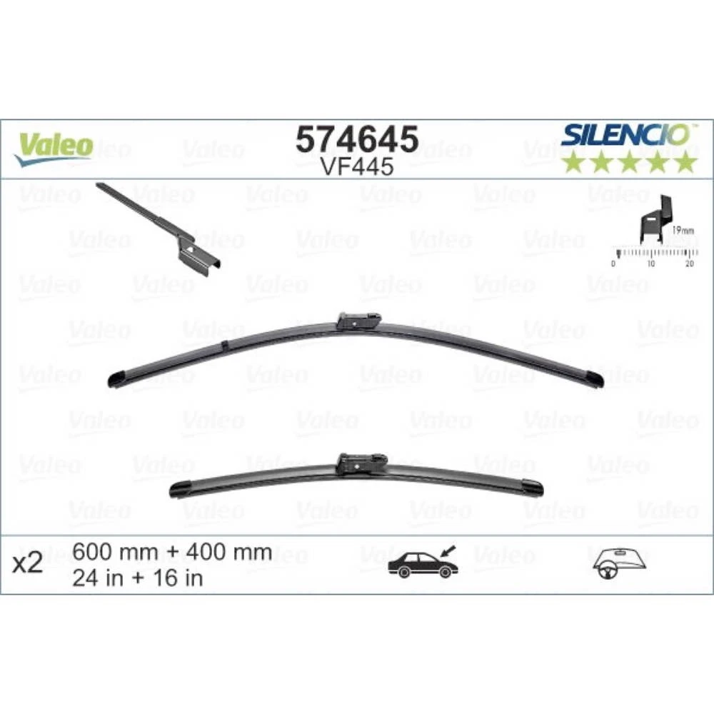 Komplet przednich wycieraczek Valeo Silencio Flat 600 & 400 mm do JAC S2 2014-2019