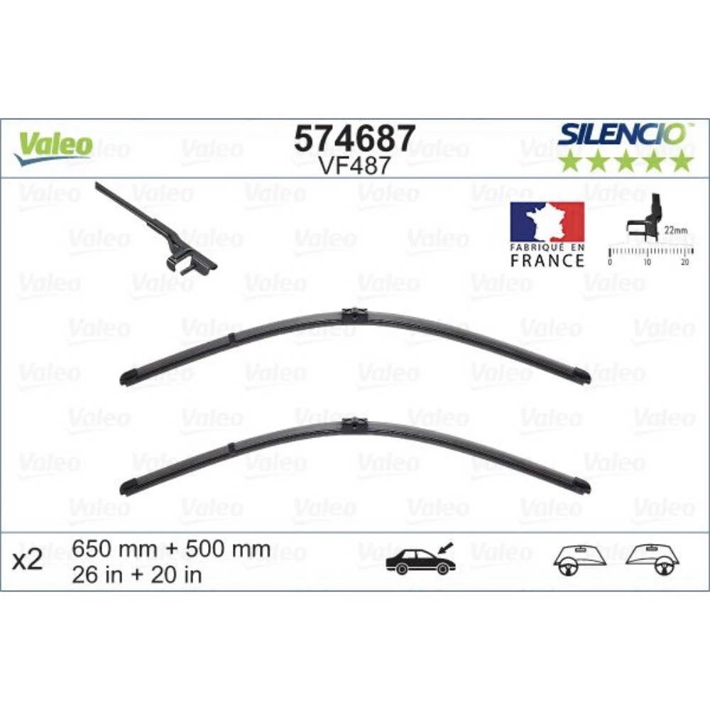 Komplet przednich wycieraczek Valeo Silencio Flat 650 & 500 mm do BMW X4 2014-2018