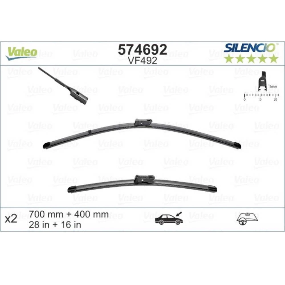 Komplet przednich wycieraczek Valeo Silencio Flat 700 & 400 mm do DS DS7 Crossback 2017-2026