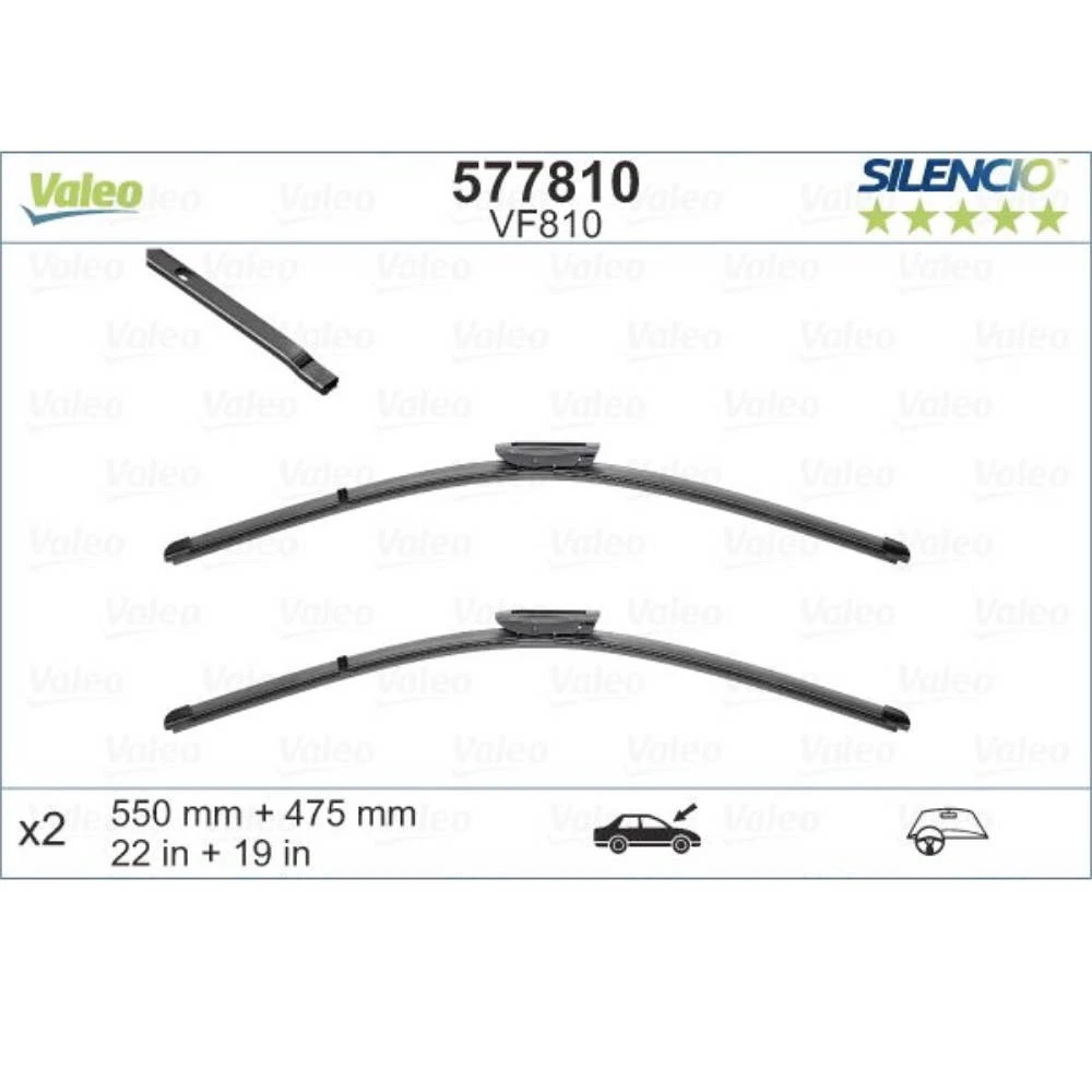 Komplet przednich wycieraczek Valeo Silencio Flat 550 & 475 mm do Dacia Logan 2 2015-2020