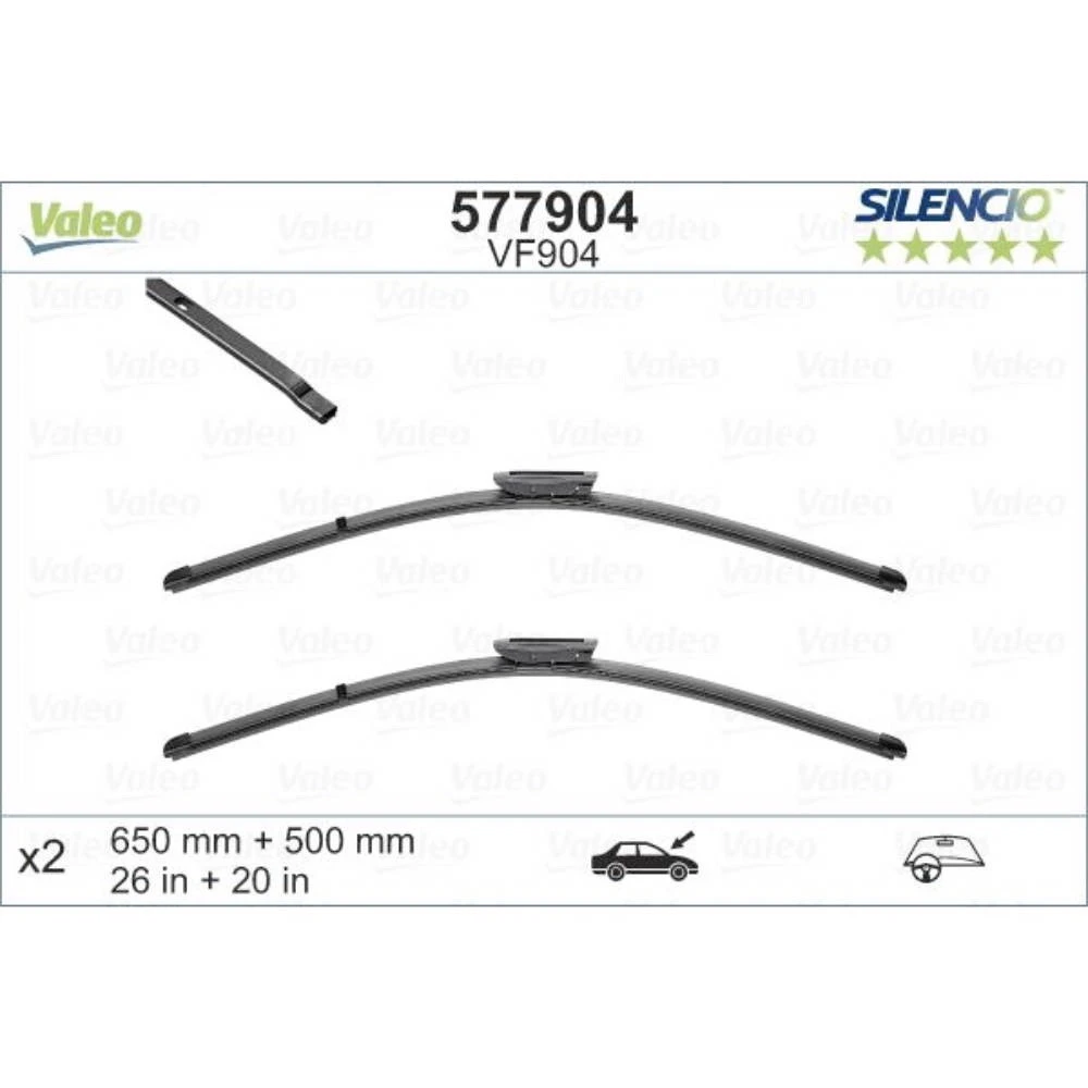 Front wiper blade set Valeo Silencio Flat 650 & 500 mm for Citroen Jumpy 3 2016-2026