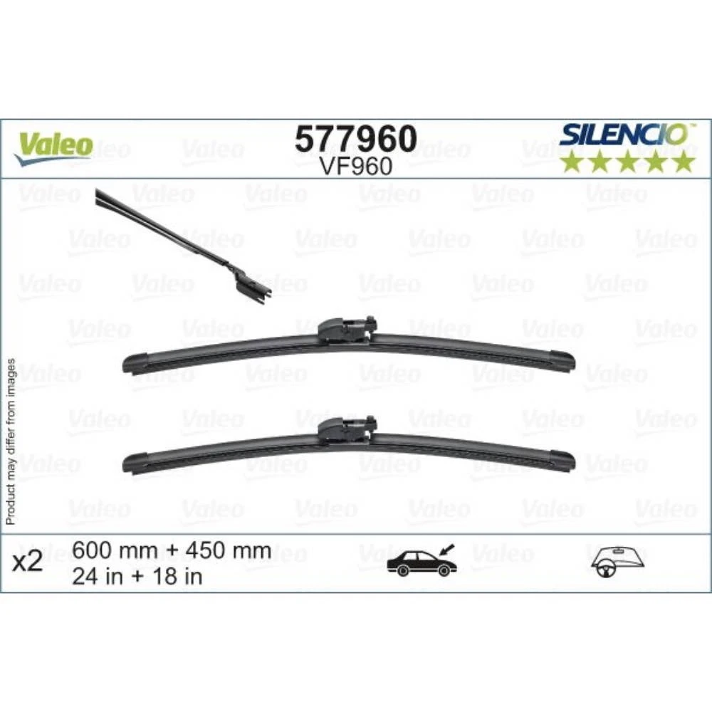 Комплект передних дворников Valeo Silencio Flat 600 & 450 мм для Mazda 6 2018-2024