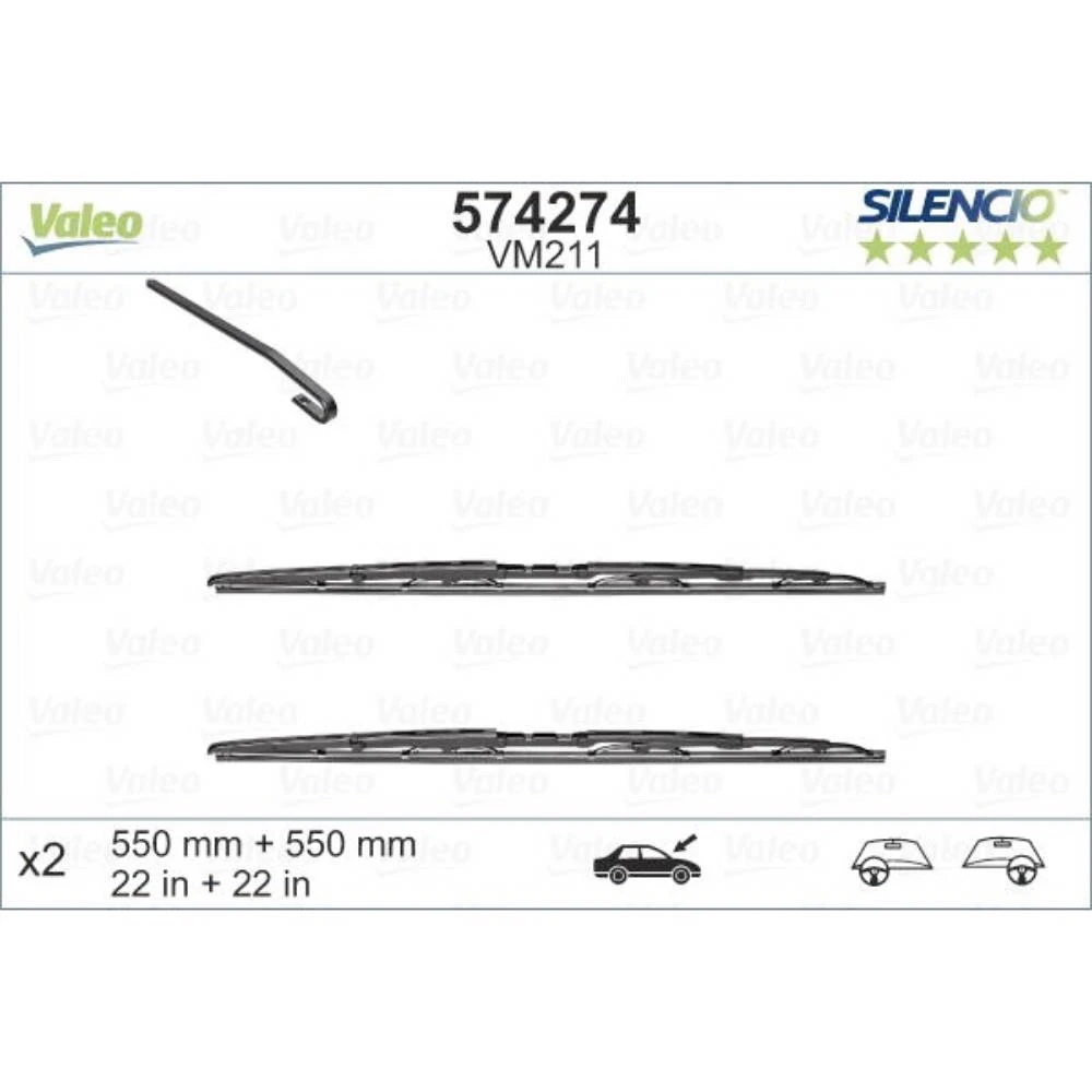 Komplet przednich wycieraczek Valeo Silencio Convertional 550 & 550 mm do Audi A4 2002-2003